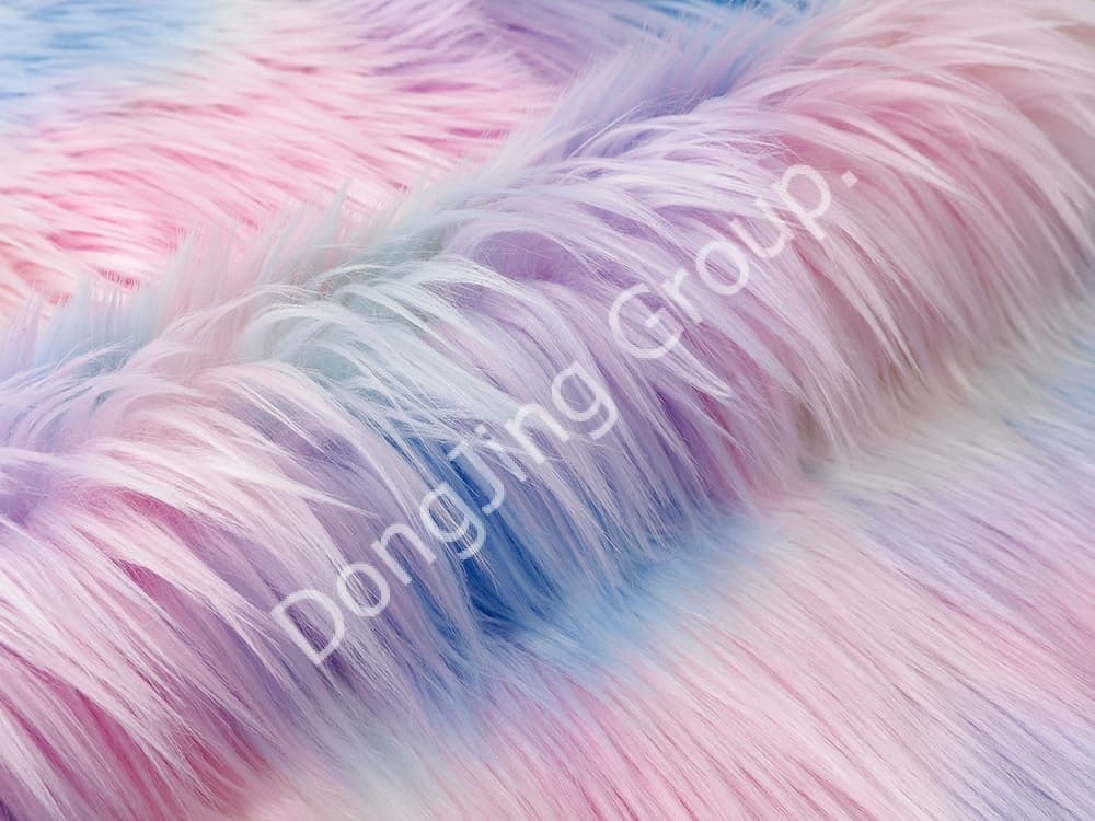 DW0020-modrý, ružový a žltý päťfarebný žakár faux fur fabric