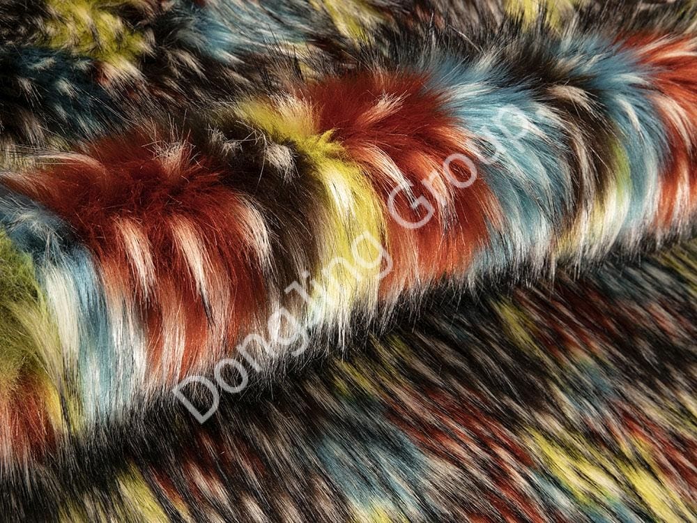 9W0926-Mitica zelené päťfarebné žakárové chlpaté halušky faux fur fabric