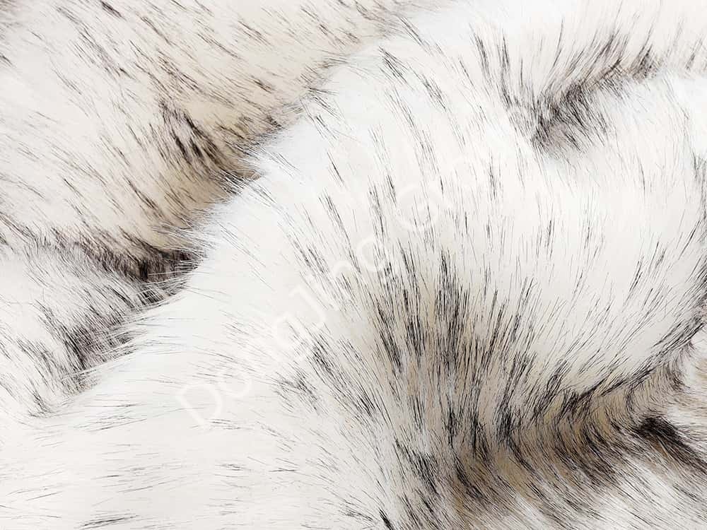 9W1127D-White Timmy White Potlačené čierne špicaté mývalové vlasy faux fur fabric