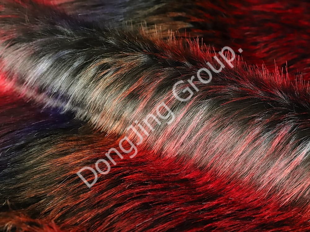 9W1392-Čierno-červené vlasy mývala faux fur fabric