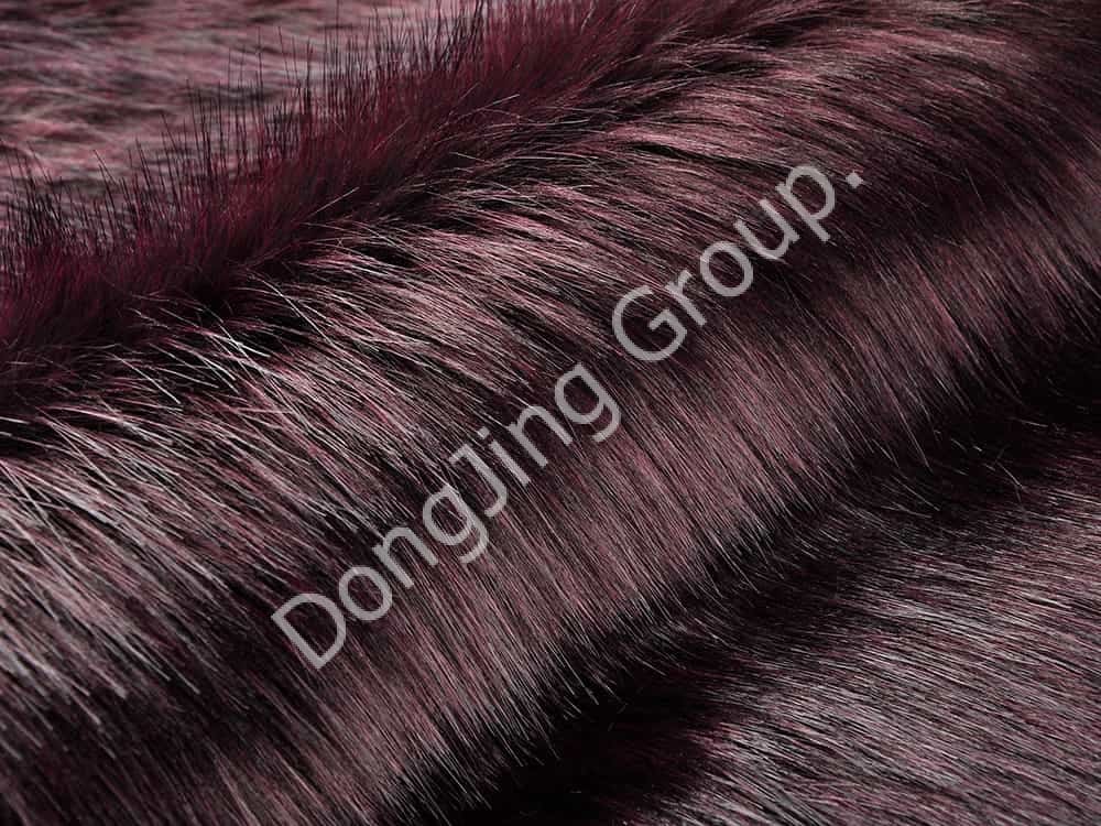 DP0663-Tmavosivá a vínovočervená zafarbená špička faux fur fabric